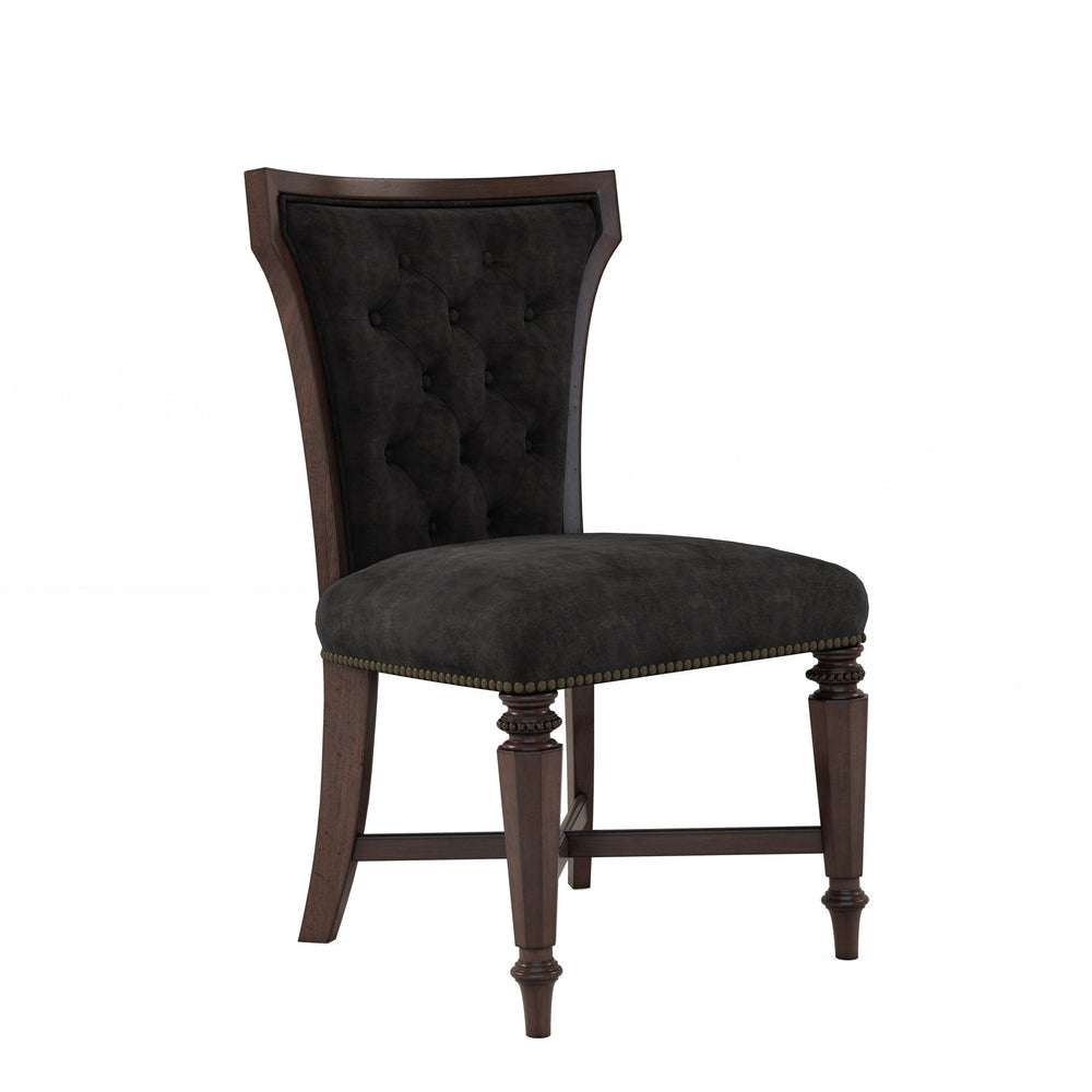 A.R.T. Furniture Revival Elegant Upholstered Side Chairs Set Of 2 - Traditional Charcoal Velvet With Mahogany Finish - Set Of 2 Black, Brown Rubberwood Solids,Quarter Mahogany Veneer,Foam,Fabric,Metal 328206-1730