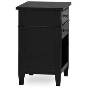English Elm Carlton Bedside Table - Solid Wood In Black Finish With Spacious Drawers & Open Shelf For Storage B136P158573