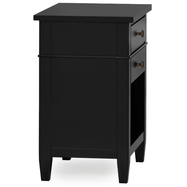 English Elm Carlton Bedside Table - Solid Wood In Black Finish With Spacious Drawers & Open Shelf For Storage B136P158573