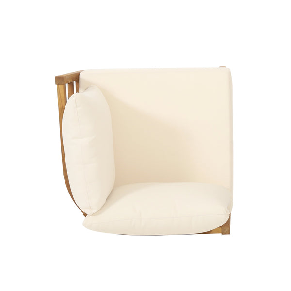 English Elm Brooklyn Outdoor 4 Piece Acacia Wood Sectional Set with Beige Cushions Teak Finish N773OS00113B
