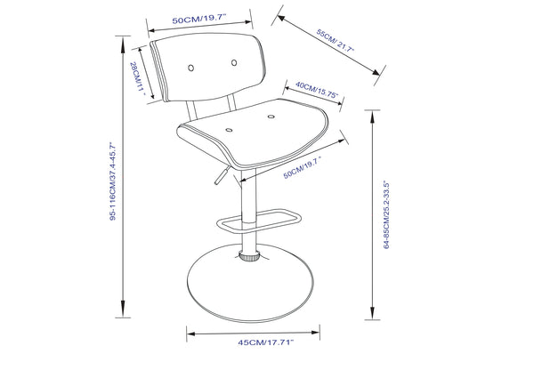 English Elm Holland Mid-Century Adjustable Swivel Bar Stool in Black Vegan Leather with Walnut Veneer & Chrome Base B136P158706