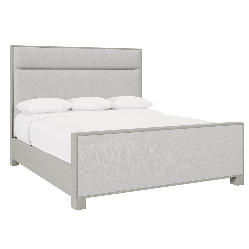Bernhardt Bernhardt Stratum Panel Bed King — Mist Wood Frame With Upholstered Headboard, Glamorous Transitional Elegance K1898