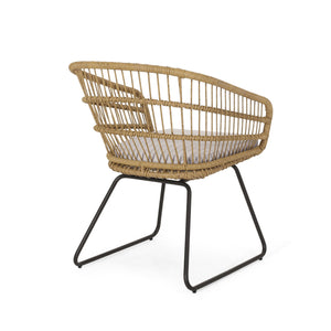 English Elm Christopher Knight Home® - TERRY Light Brown PE Rattan Dining Chairs Set of 2 with Water-Resistant Cushions, Tub Sled Legs Design 72043.00LBGE