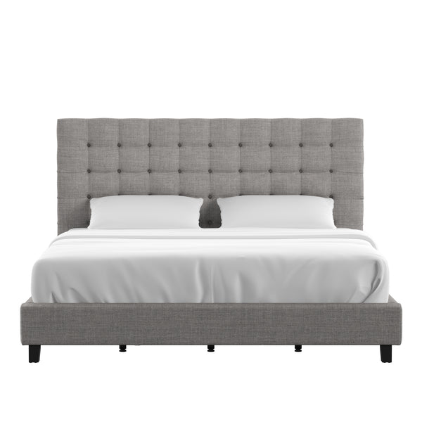 Homelegance By Top-Line Matson Button Tufted Linen Upholstered Bed Grey Linen