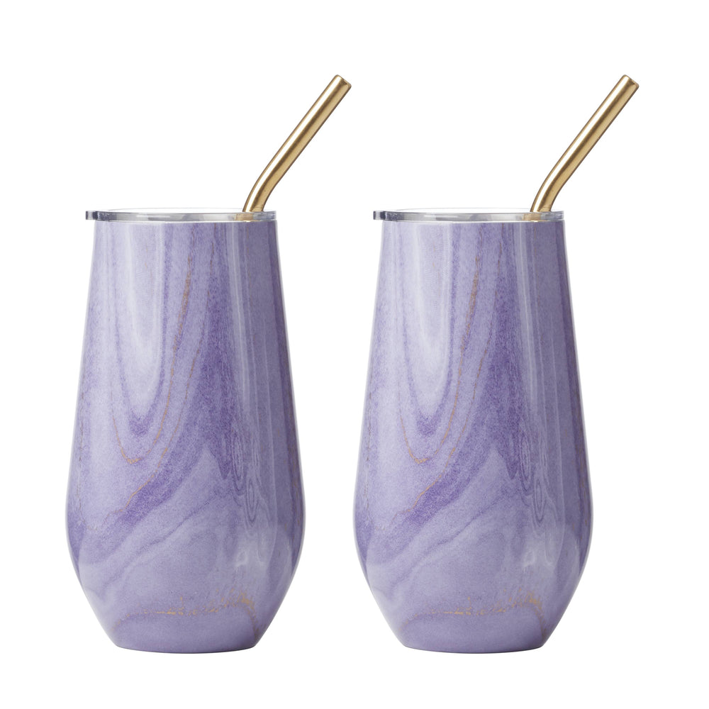 Lenox Cambridge 2 Pack of 16 oz Insulated Amethyst Purple Geode Straw Tumblers NO COLOR METAL ECW5PUCB2DS