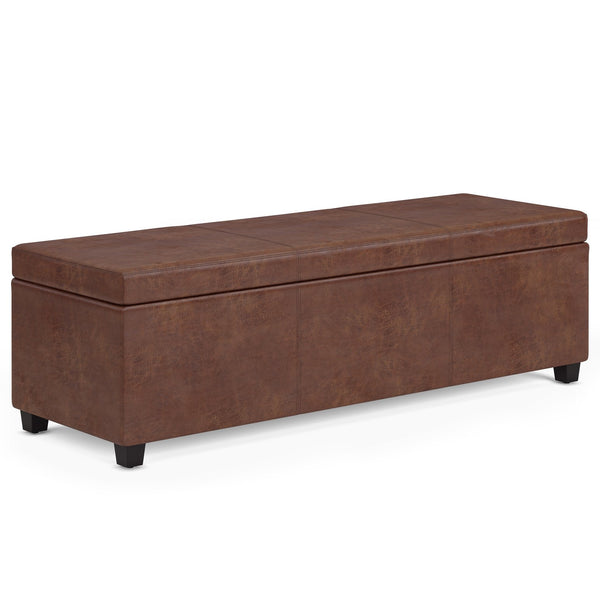 English Elm Avalon Extra Large Storage Ottoman Bench - Stylish Distressed Saddle Brown Faux Leather Design B136P158656