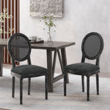 Christopher Knight Home® - Noble House - Aquilla French Country Wood and Cane Upholstered Dining Chair, Gray - Set of 2