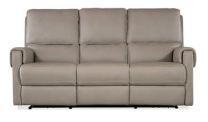 Hooker Furniture Somers Power Reclining Sofa With Zero-Gravity Seats, Nubuck Top-Grain Leather, Usb Charging, Bustle-Back Comfort Light Gray SS718-PHZ3-090