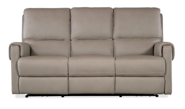 Hooker Furniture Somers Power Reclining Sofa With Zero-Gravity Seats, Nubuck Top-Grain Leather, Usb Charging, Bustle-Back Comfort Light Gray SS718-PHZ3-090