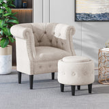 Christopher Knight Home® - Noble House - Beihoffer Petite Tufted Fabric Chair and Ottoman Set