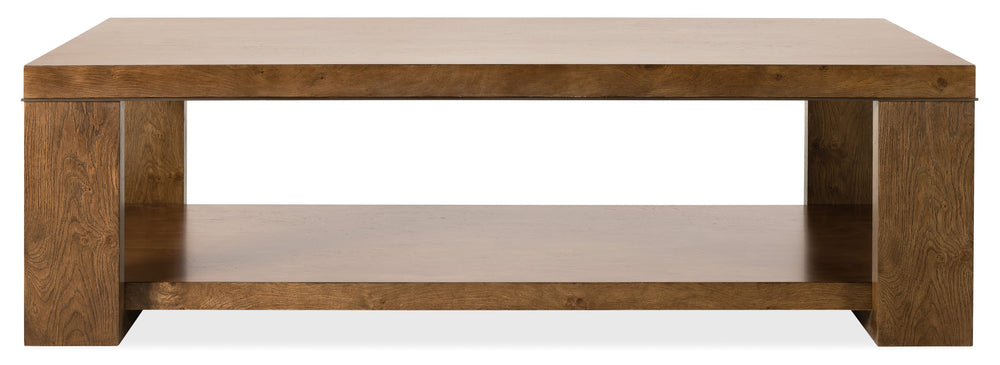 Hooker Furniture Melange Mulholland Oak Coffee Table with Open Shelf and Bronze Accents for Living Rooms 30.00L x 60.00W x 18.00H 628-80605-82