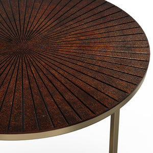 English Elm Drake Handcrafted 2-Pc Nesting Tables in Antique Nickel & Copper Finish — Etched Tops, Solid Metal Elegance B136P158590