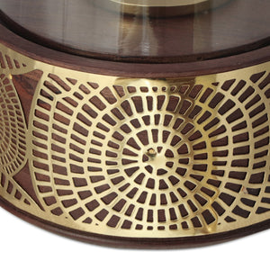 English Elm Christopher Knight Home® - CIRCLE Mango Wood Hurricane Candle Holder with Ornate Gold Accents, Handcrafted Boho Tempered Glass 72064.00