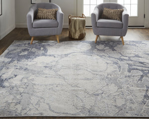 Feizy Rugs Laina Abstract Low Pile Rug - Modern Transitional Design For Living Rooms And Bedrooms, Easy Care Ivory,Blue Polyester,Polypropylene Lai39g8fblu000h18