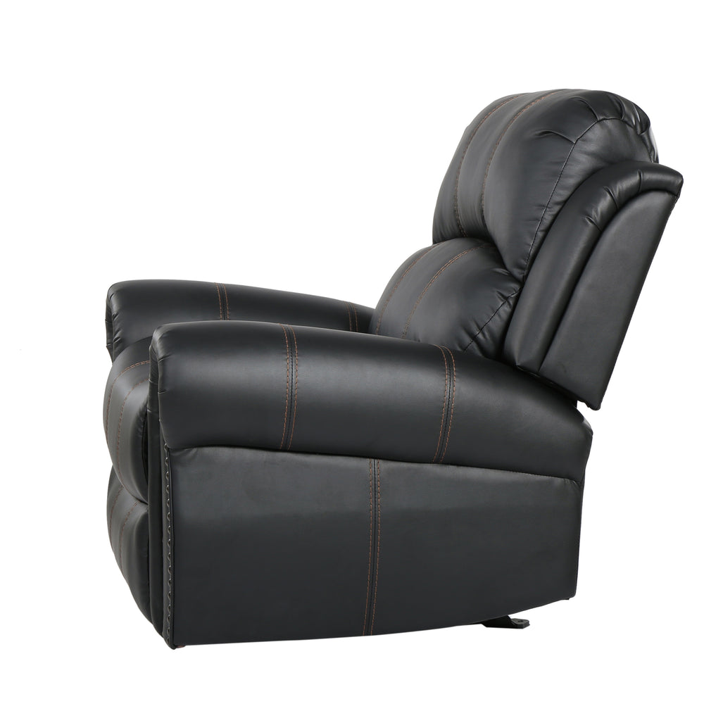 English Elm Christopher Knight Home® - GLIDING Recliner with Faux Leather Upholstery, Nailhead Trim, Foam Support and Pushback Comfort Black 57339.00PUBLK