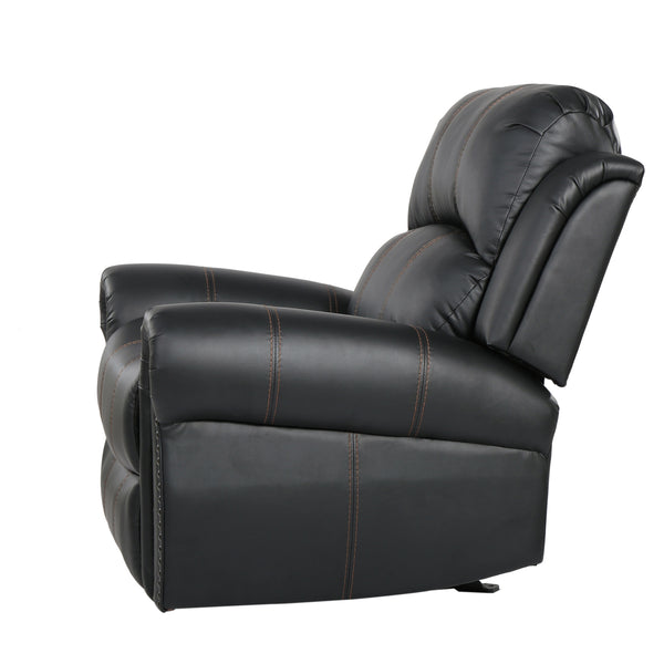 English Elm Christopher Knight Home® - GLIDING Recliner with Faux Leather Upholstery, Nailhead Trim, Foam Support and Pushback Comfort Black 57339.00PUBLK