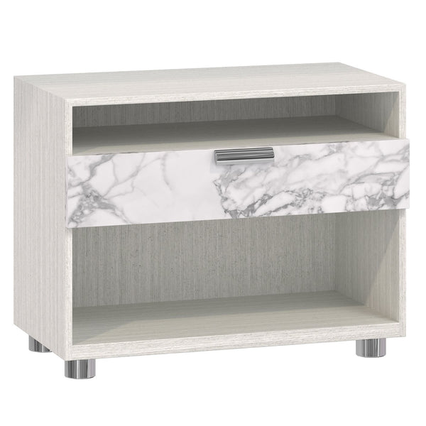 Bernhardt Bernhardt Stratum Nightstand With Arabescato Stone Drawer, Soft-Close, Usb Charging & Polished Nickel Finish 325231