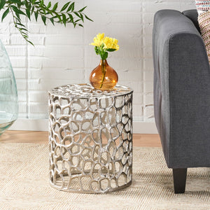 Christopher Knight Home® - Noble House - Doyers Modern Handcrafted Iron Mesh Accent Table, Nickel Antique