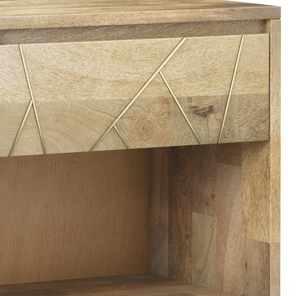 English Elm Jager Handcrafted Mango Wood Bedside Table with Soft-Close Drawer & Gold Inlay Legs, 22"W B136P158755
