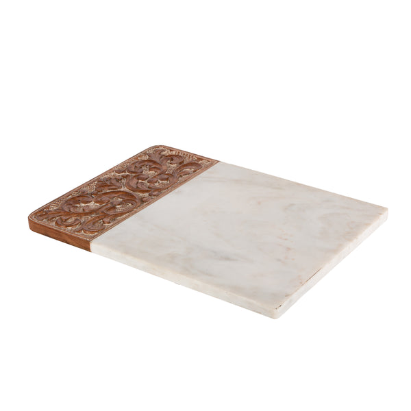 Acanthus Carved Wood and Marble Cutting Board, White, Large EAW40612 Park Hill