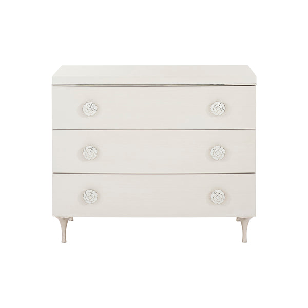 Bernhardt Bernhardt Silhouette Eggshell Nightstand With 3 Soft-Closing Drawers, Polished Stainless Accents 307234