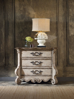 Hooker Furniture Chatelet Paris Vintage Nightstand With Cedar-Lined Drawer, Wallpapered Top & Usb Power Hub Elegance 5350-90017