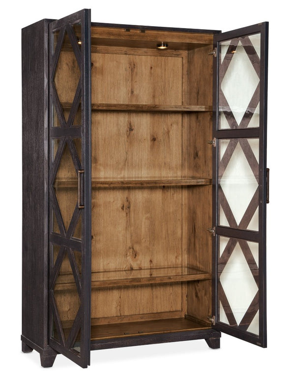 Hooker Furniture Big Sky Reclaimed-Style Display Cabinet With Seeded Glass, Soft-Close Doors, Adjustable Shelves & Lighting 6700-75906-98