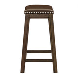 Homelegance By Top-Line Hugues Faux Leather Saddle Seat Backless Stool Brown Rubberwood