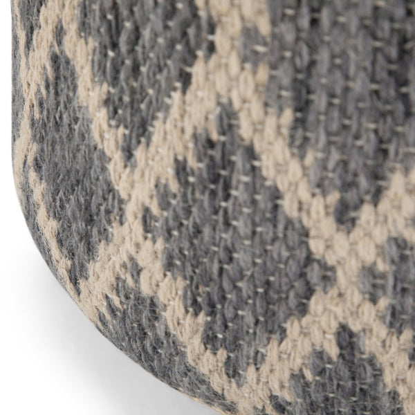 English Elm Edgeley Handwoven Round Pouf Ottoman with Jute & Cotton Diamond Pattern – Supportive Structured Seat Gray B136P159340