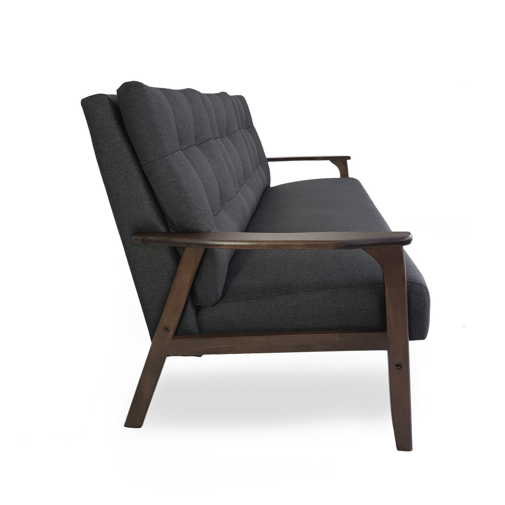 English Elm Christopher Knight Home® - Athena Charcoal Grey Mid-Century 3-Seater Waffle Stitch Tufted Sofa with Rubberwood Legs, 66" 65344.00BLK