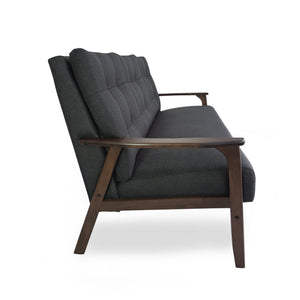 English Elm Christopher Knight Home® - Athena Charcoal Grey Mid-Century 3-Seater Waffle Stitch Tufted Sofa with Rubberwood Legs, 66" 65344.00BLK