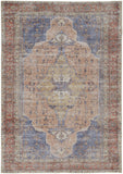 Feizy Rugs Percy Transitional Medallion Area Rug - Durable, Machine Washable, Stylishly Distressed Design For Any Space Red,Tan,Blue Polyester,Cotton,Viscose Prc39apfrstbluf71