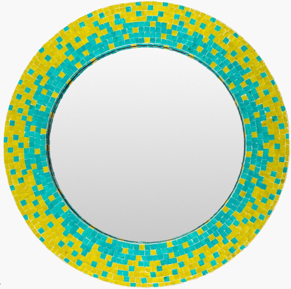 Surya Eckley 32" Round Mirror - Elegant Global-inspired Design For Eclectic Home Decor Charm Green Mother Of Pearl,Shell Eky002-3232