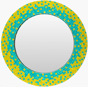 Surya Eckley 32" Round Mirror - Elegant Global-inspired Design For Eclectic Home Decor Charm Green Mother Of Pearl,Shell Eky002-3232