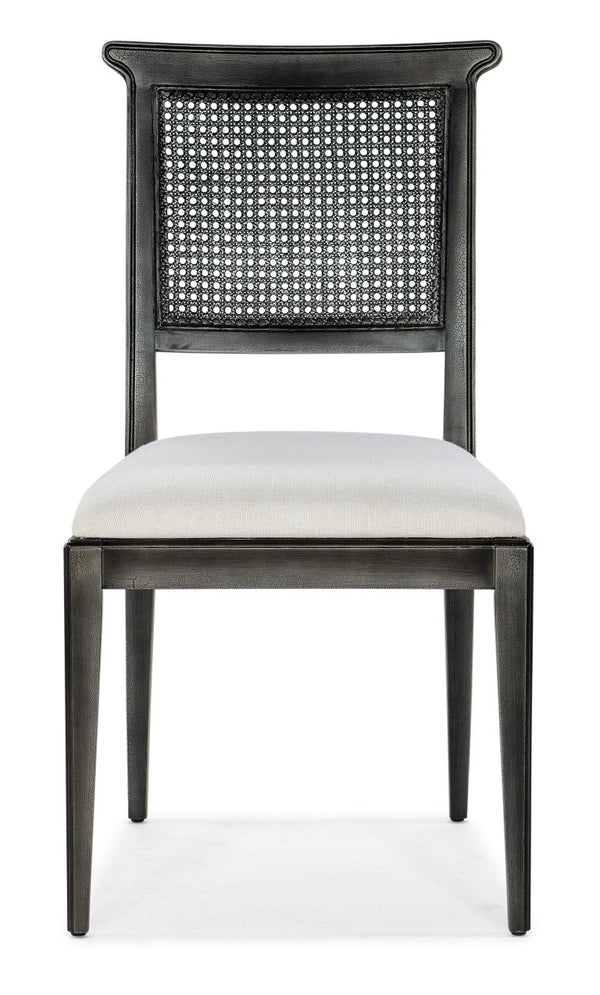 Hooker Furniture Charleston Colonial-Style Upholstered Side Chair With Woven Cane Back, Distressed Magnolia Finish And Comfort Seat Black 6750-75410-95