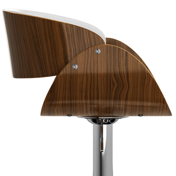 English Elm Amery Mid Century Modern Adjustable Swivel Bar Stool with Walnut Veneer Bentwood Frame & Gas Lift White B136P158315