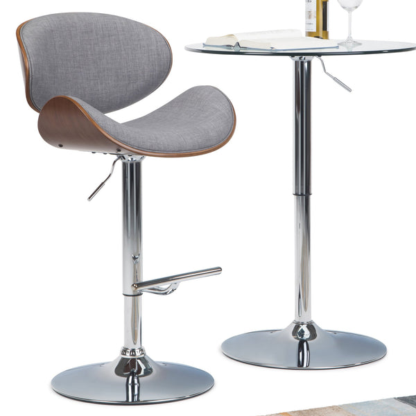 English Elm Marana Bentwood Adjustable Swivel Bar Stool - Modern Grey Fabric, Chrome Base, Ergonomic Comfort B136P158930