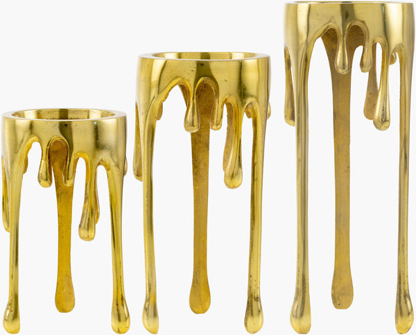 Surya Castellana Decorative Candleholder Set - Aluminum Elegance For Stunning Ambiance & Easy Care Metallic ,Brass Aluminum Elc002-set