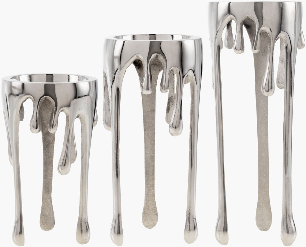 Surya Castellana Decorative Candleholder Set - Aluminum Elegance For Stunning Ambiance & Easy Care Metallic ,Silver Aluminum Elc003-set