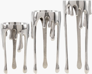 Surya Castellana Decorative Candleholder Set - Aluminum Elegance For Stunning Ambiance & Easy Care Metallic ,Silver Aluminum Elc003-set