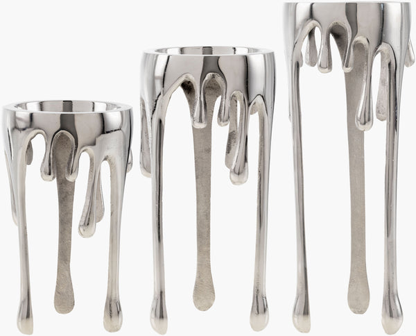 Surya Castellana Decorative Candleholder Set - Aluminum Elegance For Stunning Ambiance & Easy Care Metallic ,Silver Aluminum Elc003-set