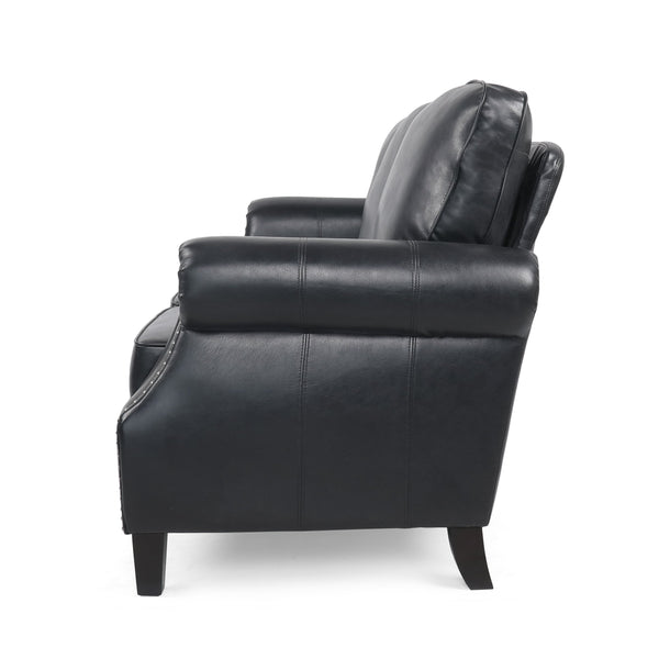 English Elm 3 Seater Pu Leather Sofa with Nailhead Trim Tapered Birch Legs for Modern Living 71405.00PUMDNT