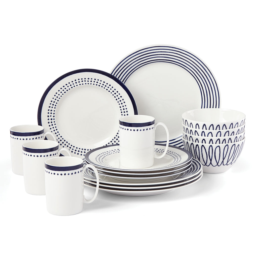 Lenox Kate Spade Charlotte Street East 16-Piece Dinnerware Set Taupe ,Grey, WHITE PORCELAIN 890213