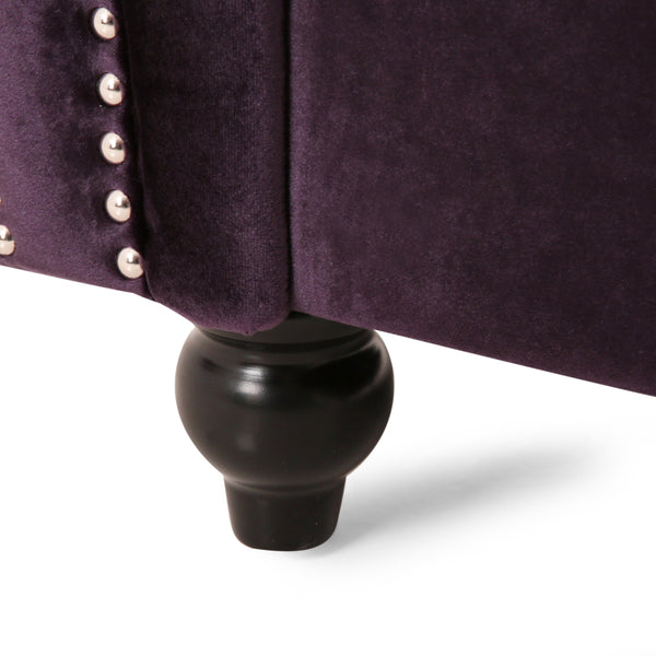 English Elm Christopher Knight Home® - Chesterfield Velvet Club Chair with Birch Wood Legs — Luxurious Textures, Deep Comfort, Elegant Accent Seating Dark Purple 34.75 L x 34 W x 24.75 H 66583.00BLKBRY