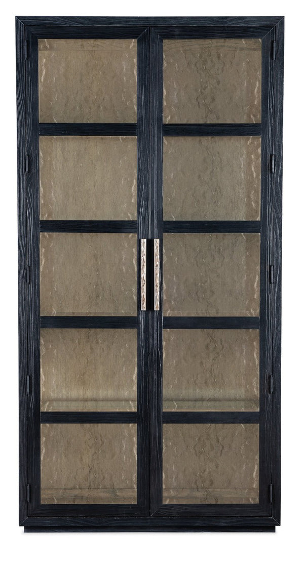 Hooker Furniture Linville Shou Sugi Ban Curio Cabinet — Charred-Black Pine, Mink Interior, Led Puck Lights, Adjustable Shelves 6150-75906-99