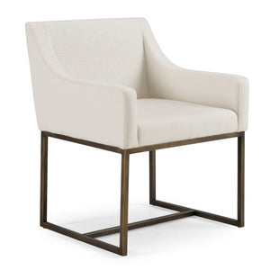 VIG Furniture Elijah Modern Upholstered Chair With Copper Antique Brass Legs — Low Back, Squared Arms, Supportive Comfort Off-White Dining Chair VGVCB8363-WHT-DC