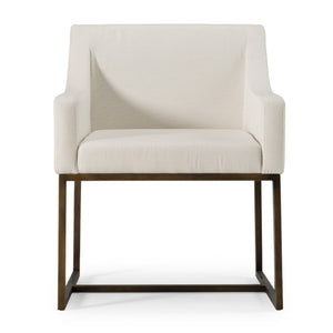 VIG Furniture Elijah Modern Upholstered Chair With Copper Antique Brass Legs — Low Back, Squared Arms, Supportive Comfort Off-White Dining Chair VGVCB8363-WHT-DC