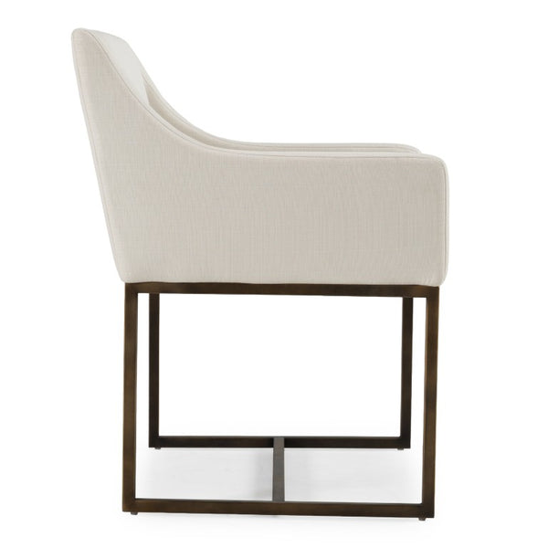 VIG Furniture Elijah Modern Upholstered Chair With Copper Antique Brass Legs — Low Back, Squared Arms, Supportive Comfort Off-White Dining Chair VGVCB8363-WHT-DC