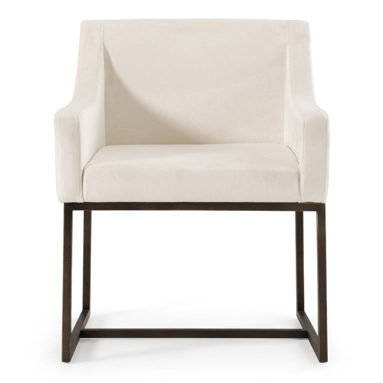 VIG Furniture Elijah Modern Upholstered Chair With Copper Antique Brass Legs — Low Back, Squared Arms, Supportive Comfort Beige Dining Chair VGVCB8363-BEI-DC
