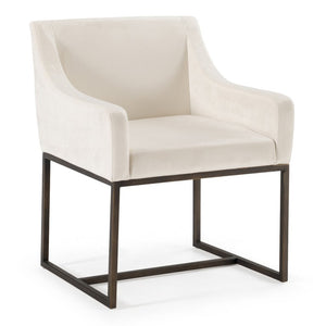 VIG Furniture Elijah Modern Upholstered Chair With Copper Antique Brass Legs — Low Back, Squared Arms, Supportive Comfort Beige Dining Chair VGVCB8363-BEI-DC